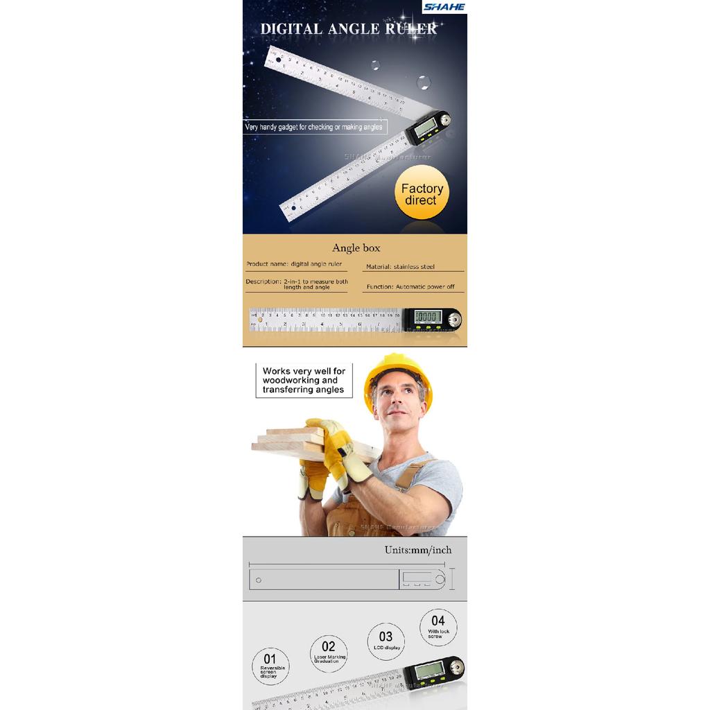 SHANHR 200/300mm Digital Protractor Inclinometer Angle Finder Level Measuring Instrument Digital Goniometer Angle Ruler