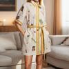 2026 Womens Printed Wrap Tie Neck A-Line Mini Dress High Waist Short Sleeve Elegant Office Casual