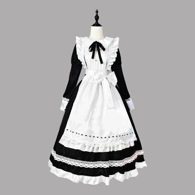 2021 Halloween Cosplay Costumes Anime Apron Maid Role Play Long Dress Plus Size Black White Lolita Lingerie Dress Maid