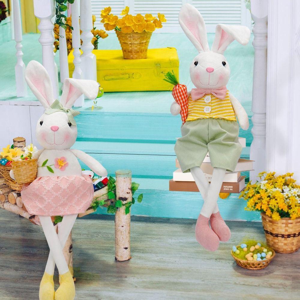 Adjustable Long Legged Easter Rabbit Decoration Carrot Flower Basket Cute Display Item Rabbit Spring Countrysides Theme