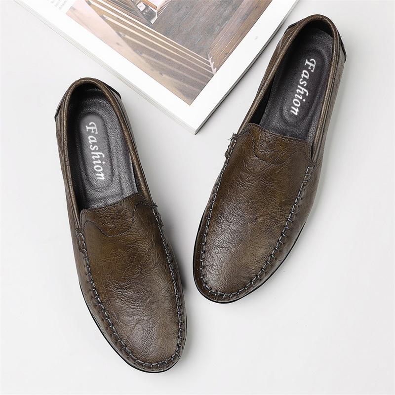 Mens Loafer Genuine Cow Leather Dress Shoes Natural Breathable Moccasins Leisure Shoe Luxury Brand Moccasins Retro Italian Shoes