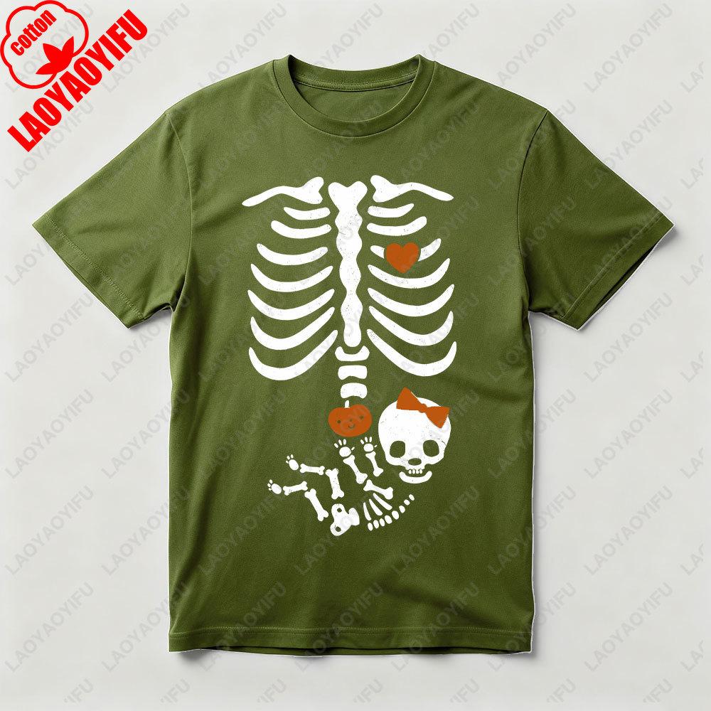 Halloween Skeleton Baby Rib Cage Tshirt Funny Maternity Pregnant Pumpkin TShirt Women Halloween Casual Tee Unique Design Tops
