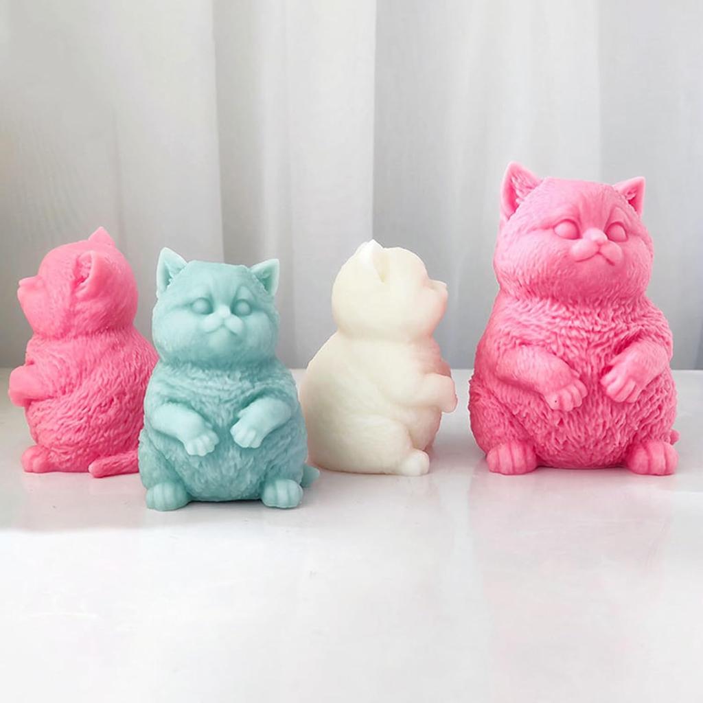 Fat Cat Candle Mold Animal Epoxy Resin Mold 3D Cat Silicone Mold for Fondant, Soy Wax Candle, Soap, Plaster, Epoxy Resin Casting, DIY Crafts (S)