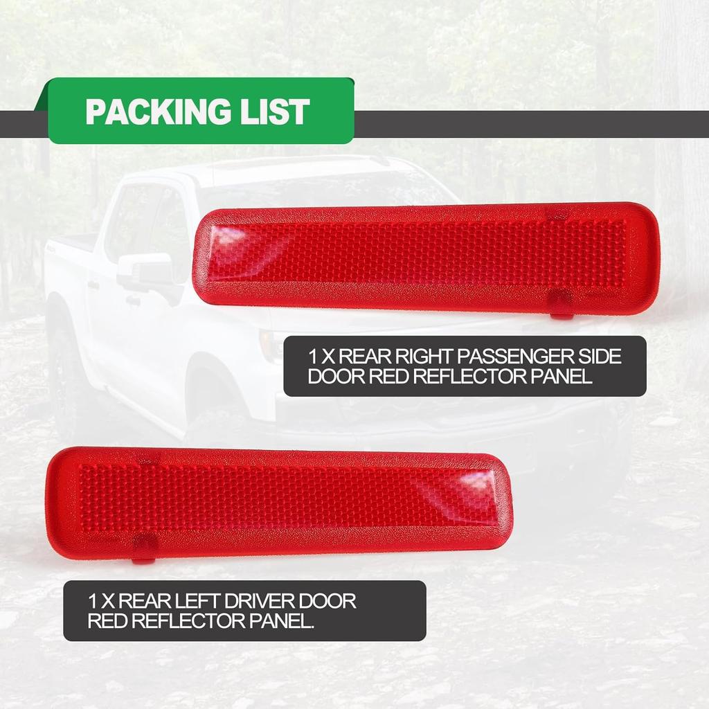 1 Pair Rear Left Driver and Right Passenger Side Door Red Reflector Panel, Safety Alert Light Cover, Compatible with Chevrolet GMC Yukon 2003-2007,