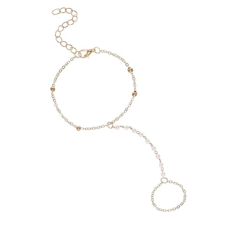 Fashion Women's Elegant Temperament Copper Bead Chain Accessories, Simple Pearl Finger Bracelet