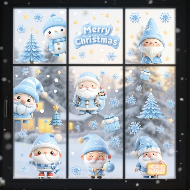 1/2/3/4/6/9 Sheets Winter Snowman Santa Claus Snowflake Static Electricity Decals Christmas Window Stickers Ornaments Xmas Decor