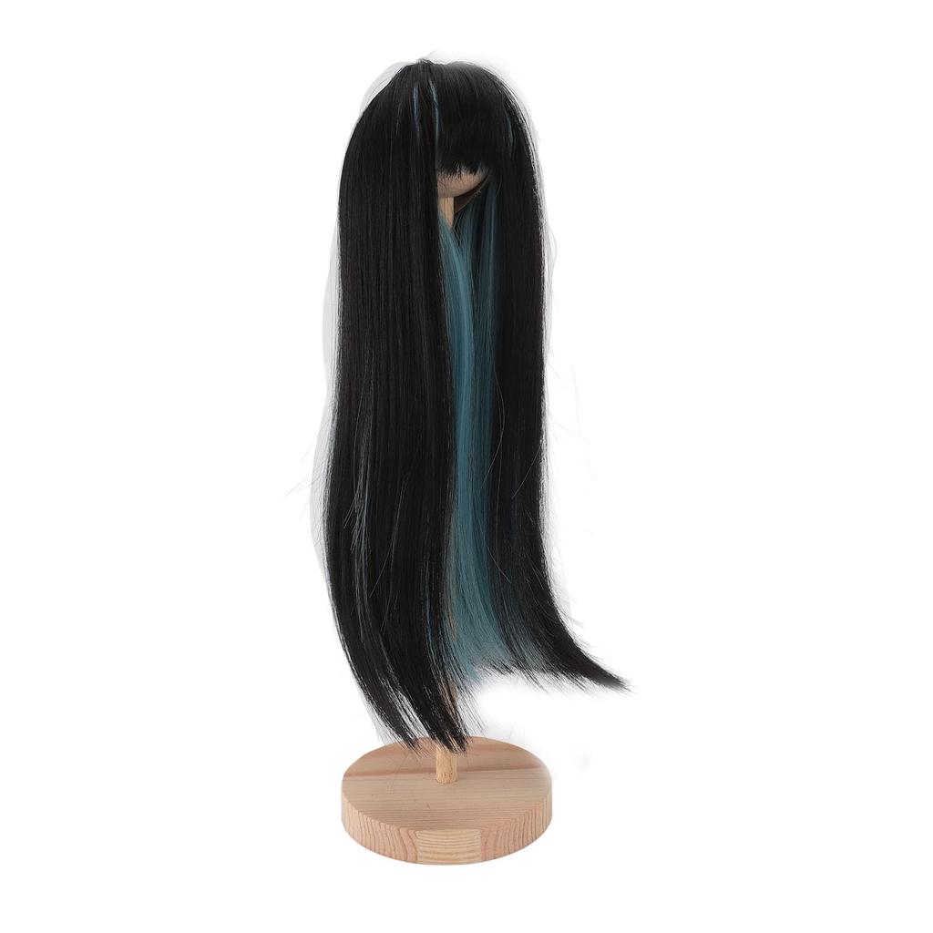 Straight Wig for Dolls, Dual Color High-Temperature Fiber Replacement Wig for 14 Scale Ball-Jointed Dolls (Black Lake Blue)