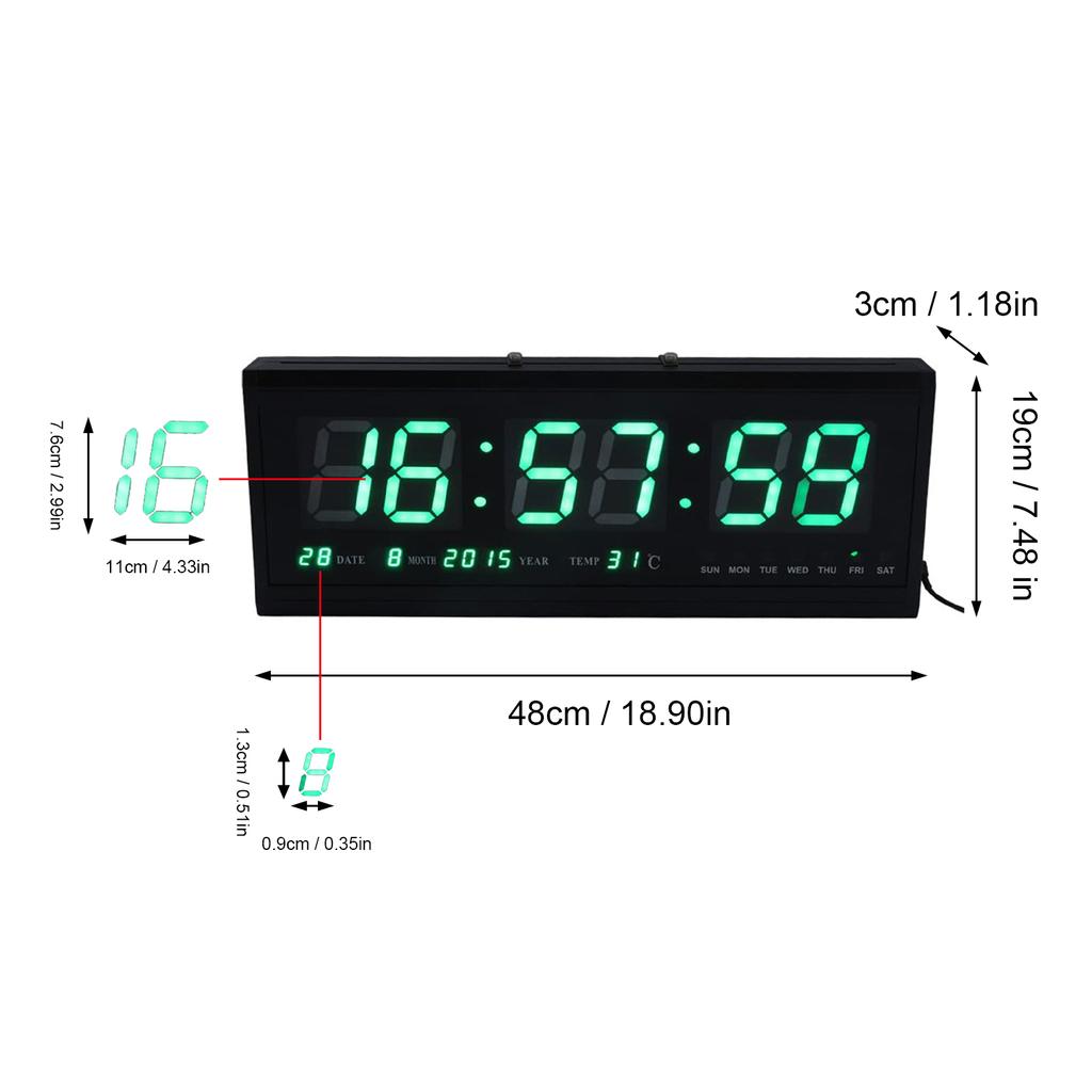Large Modern LED Digital Wall Clock Date Temperature 24 Or 12 Hour Office