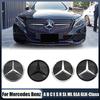 For Mercedes Benz A B C E S R SL ML GL GLA GLK-Class Front Grill Mirror Emblem Glossy Black And Chrome Silver 3D Style Emblems