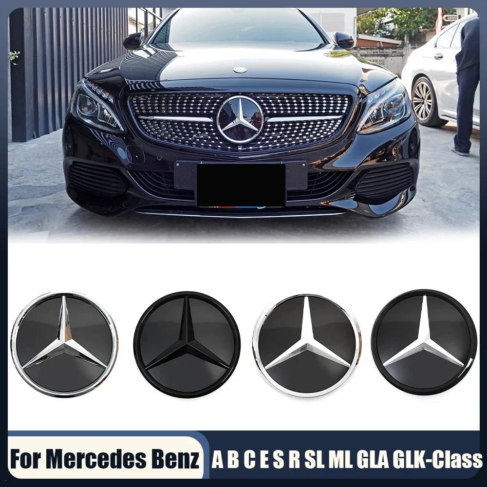 For Mercedes Benz A B C E S R SL ML GL GLA GLK-Class Front Grill Mirror Emblem Glossy Black And Chrome Silver 3D Style Emblems