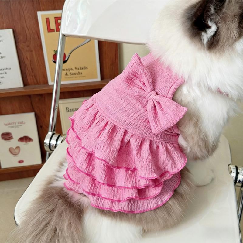 Cute Soft Dog Sling Dress Sweet Bow Dog Clothes Spring Puppy Princess Skirt Fashion Solid Cat Dress Pet Vest Bichon Dog Outfits