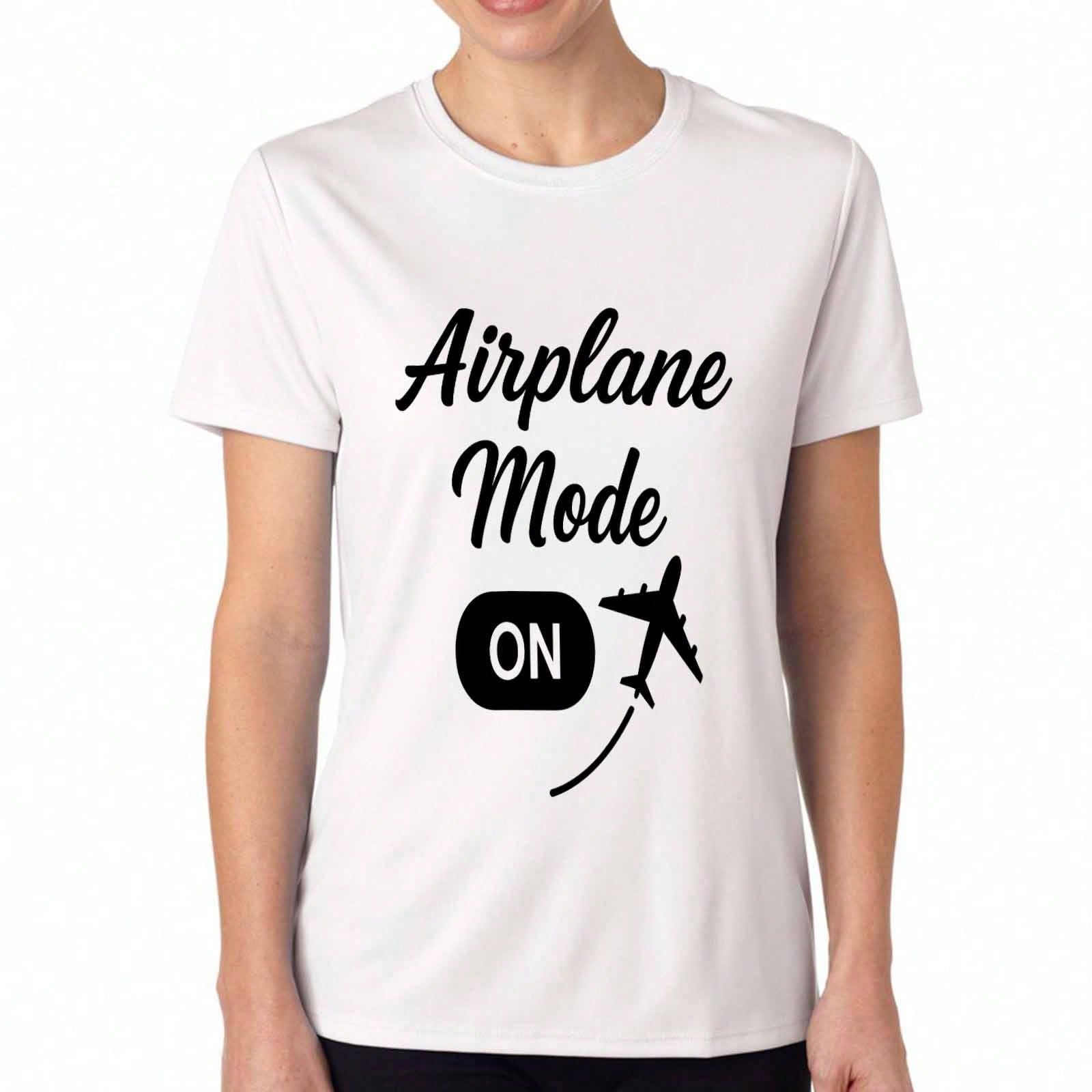 Airplane Mode Ladies Cotton T Shirt, Premium Cotton Print, Durable, Casual Fashion. Perfect For Travel Enthusiasts And Aviation Lovers, Comfort And St S разноцветный