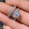 Elegant 2pcs Engagement Ring Set - Princess Cut Synthetic Cubic Zirconia, Alloy, Four-Prong, No Plating - Simple & Elegant Design for Daily & Wedding
