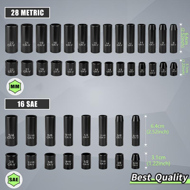 50-Piece 3/8-Inch Drive Impact Socket Set - High-Torque, 6-Point Metric (8-22mm) & SAE (5/16-3/4-Inch) Sockets, Durable Chromium
