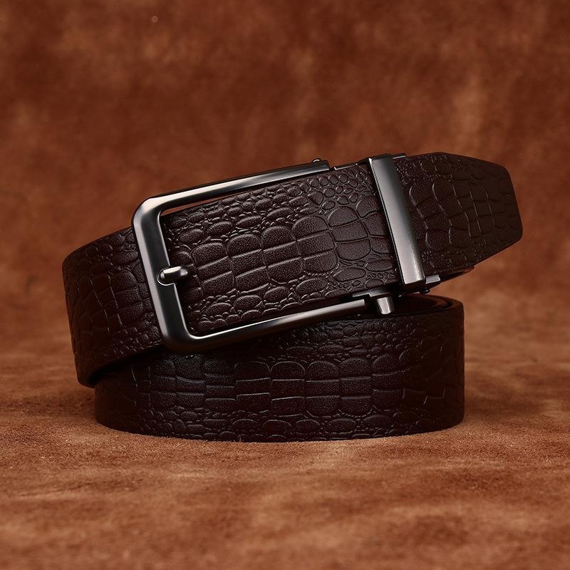 

Press Crocodile Pattern Automatic Buckle Belt Men S Genuine Leather First Layer Cowhide Fashion Casual Light Luxury Dress Pants Belt Men S 125cm