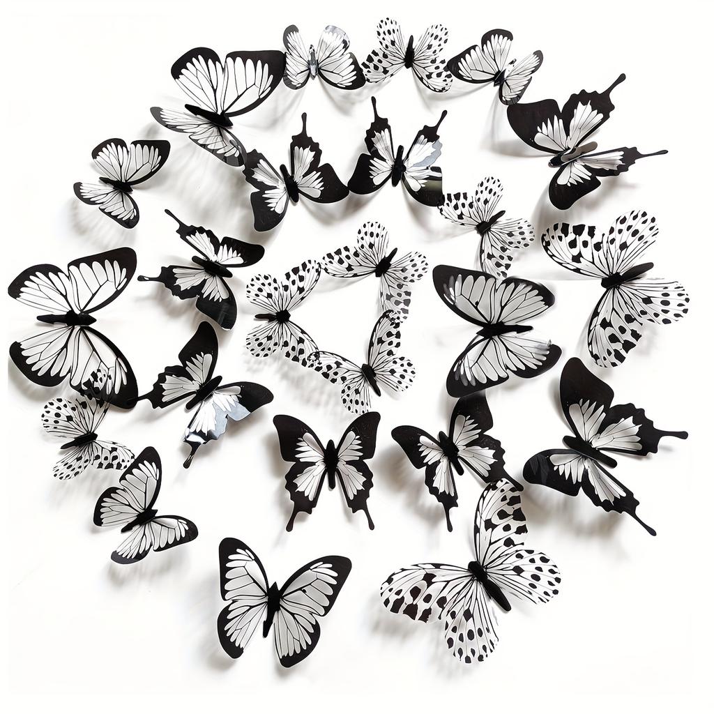 12pcs 3D Simulated Monochrome Butterfly Stickers for Bedroom, Entryway, Living Room, Porch, Home Decoration