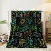 Colorful Video Game Controllers and Pixel-like Shapes On a Black Background. for All Seasons Blanket Lunch Break Throw Gift