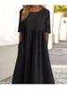 Plus Size Round Neck Solid Pleated Pocket Loose Casual Midi Comfortable Dress S-5XL Lightweight Recognition Elegant with Flattering Chic Dress
