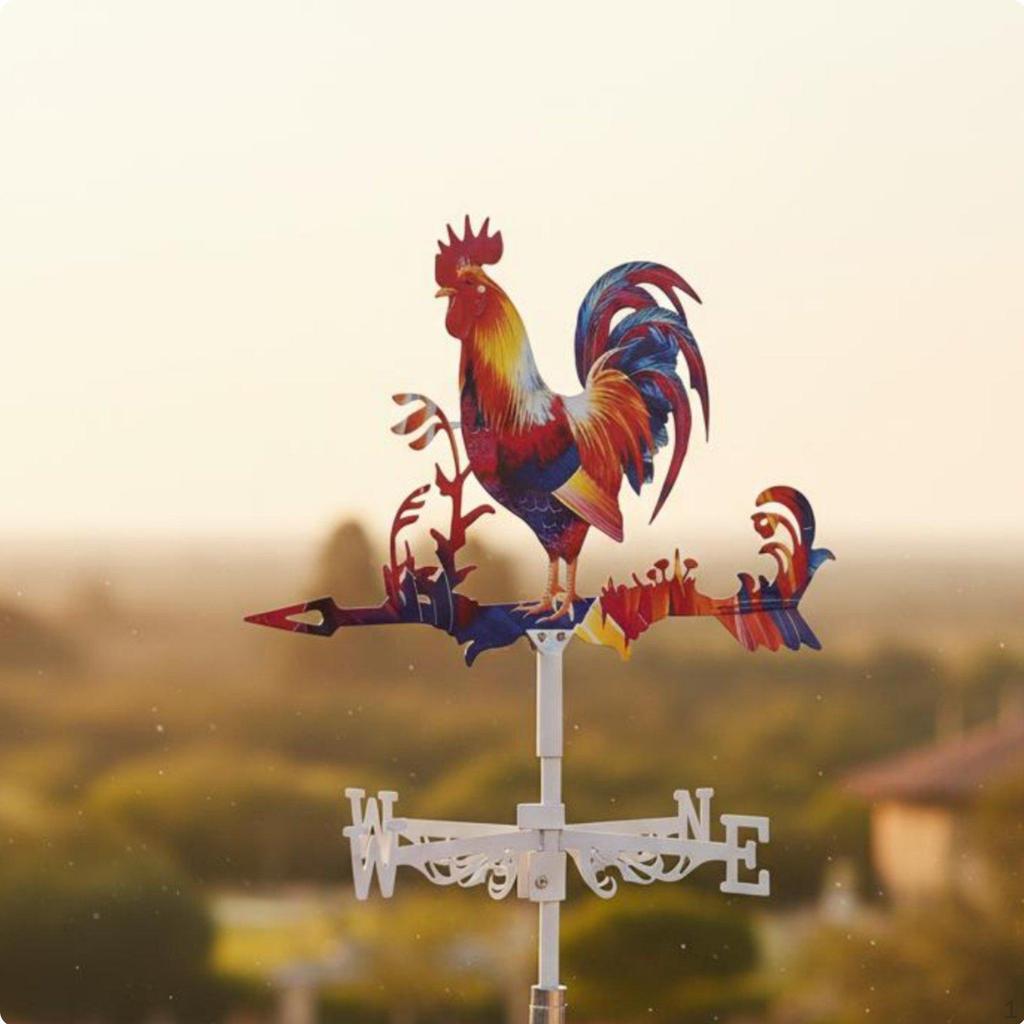 Weathercock Weathervane Wrought Iron Metal Weather Resistant Roof Mount Wind Indicator