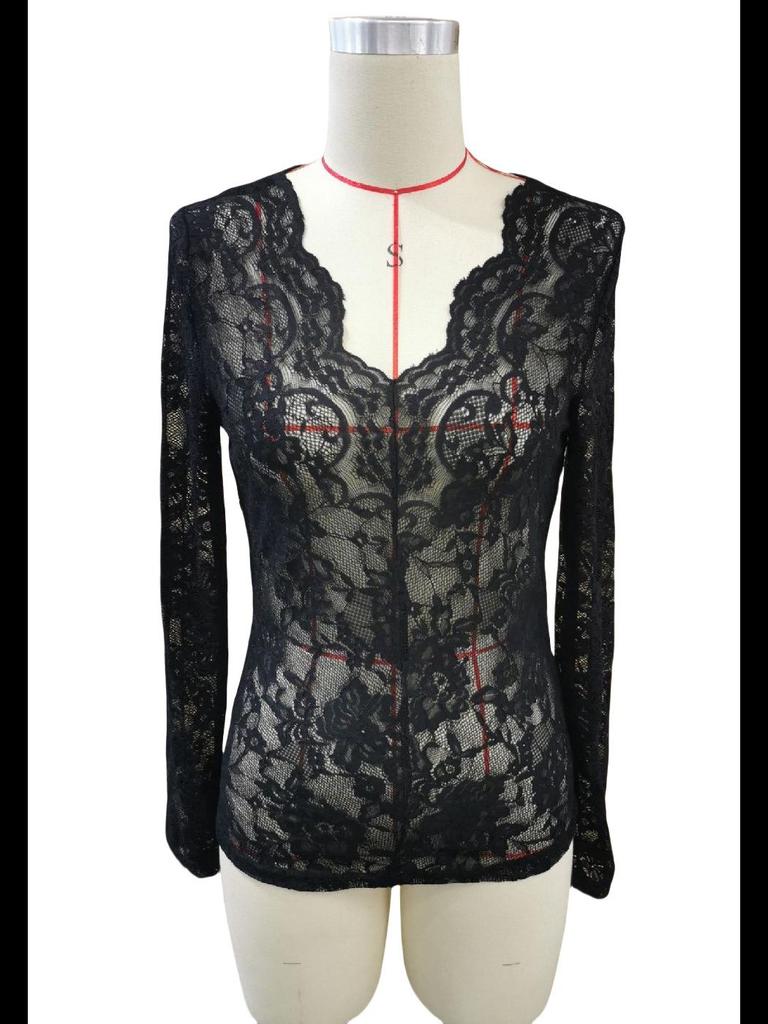 2024 Autumn/Winter Floral Lace Fan-Shaped Blouse for Women