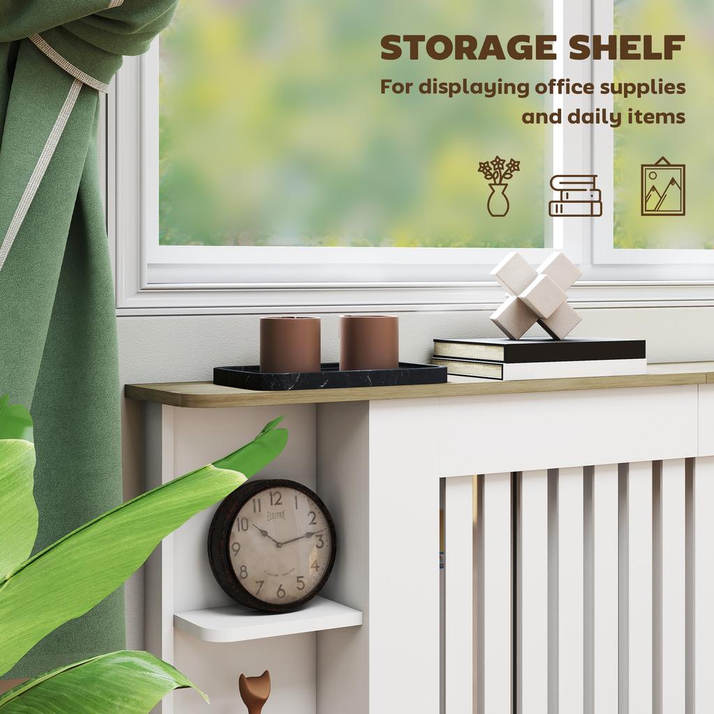 Radiator Cover with Open Storage Shelves, Vertical Slatted Cabinet Shelf Heater Cover for Living Room, Hallway, Extra Large