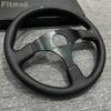 JDM 14-inch 350MM Racing Modified Leather Steering Wheel, Flat Drift Sports Game Steering Wheel PCD70MM