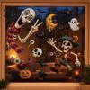 Non-adhesive Halloween Stickers 2 Sheets Window Clings Cartoon Skeleton Static Stickers Funny PVC Electrostatic Ghosts Bats Pumpkins for Glass Doors