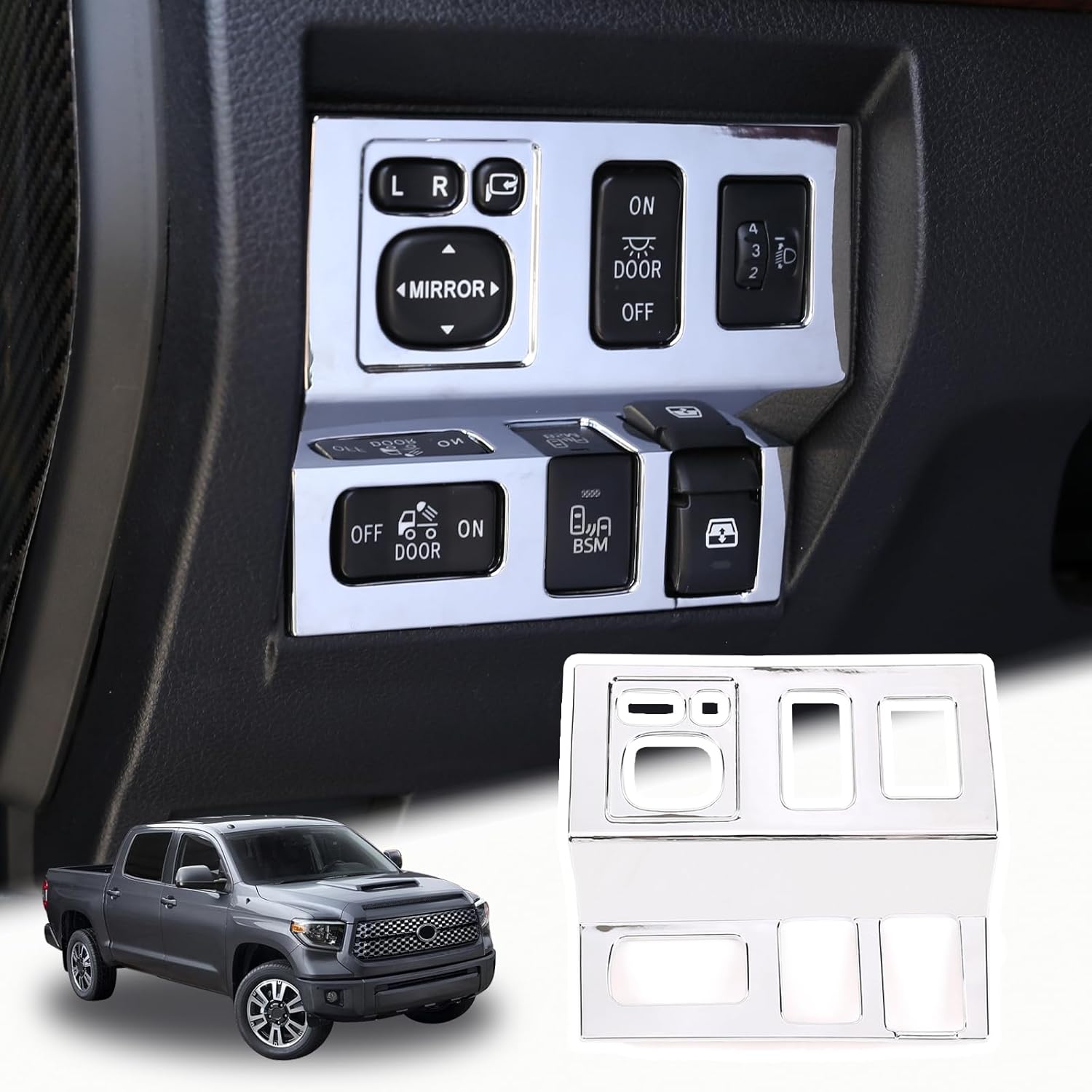 

LLKUANG Car Headlight Switch Button Frame Control Panel Decoration Cover for Toyota Tundra 2014-2021Modification Accessories ABS Plastic серебряный