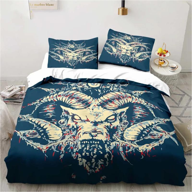 3D Anime Bedding Set Evil-Satan Demon Skull Printed Duvet Cover Set With Pillowcase Bedspread Boy Teens Adult Queen King Size