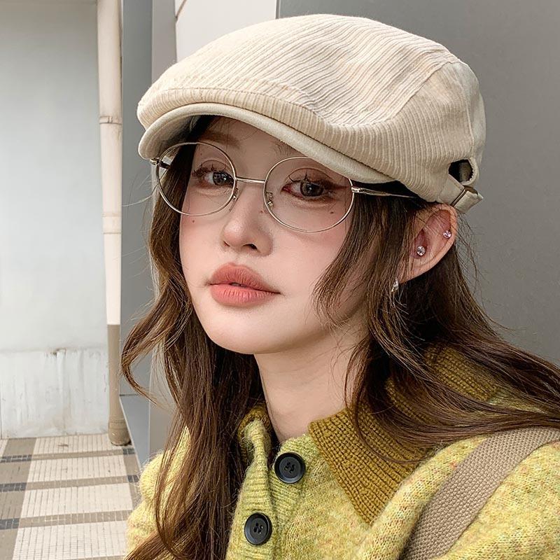 Retro corduroy solid color forward hat children's autumn and winter literary tooling street leisure British painter hat tide