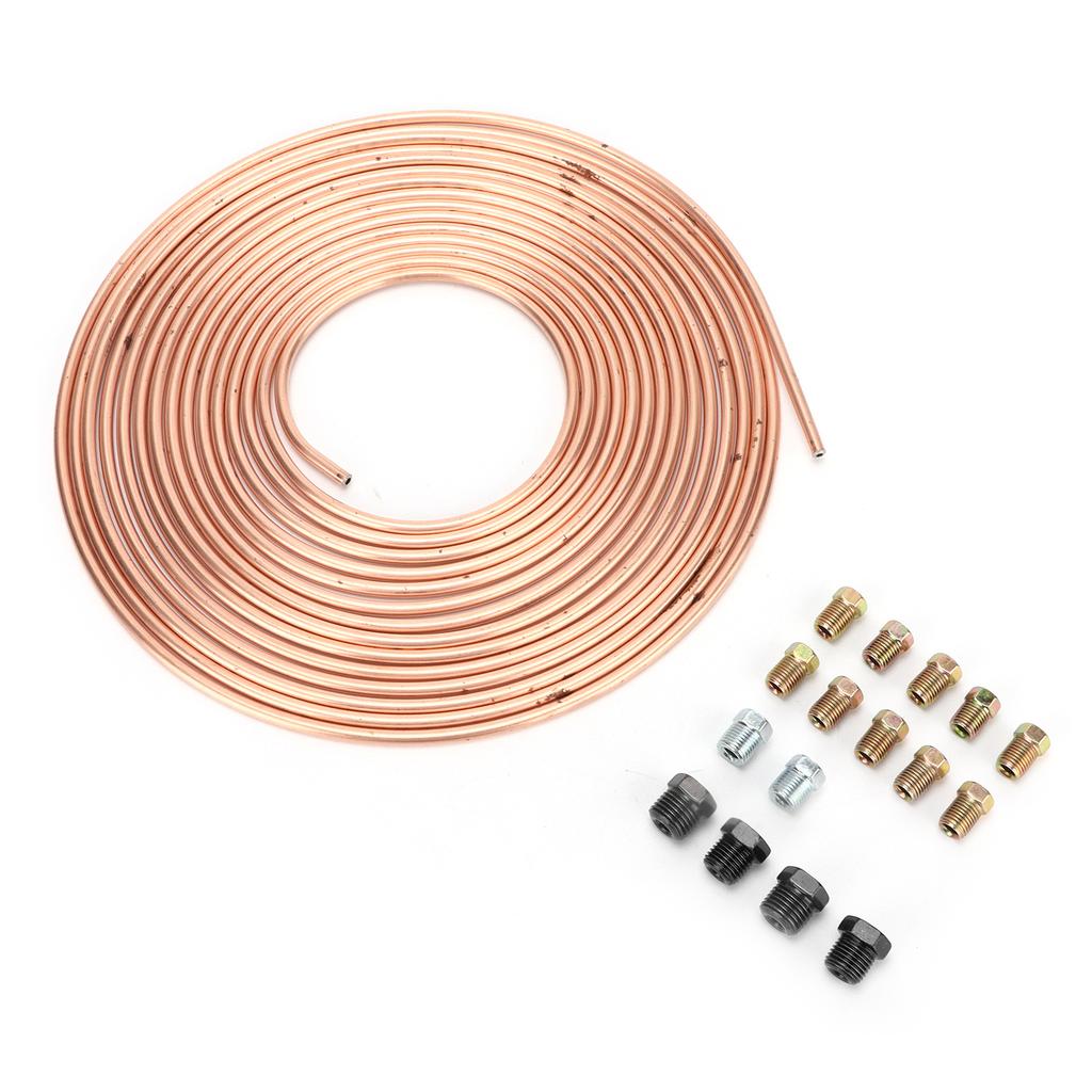 25ft Brake Line Tubing Copper Nickel Plated 3 16in OD with Fittings for Hydraulic Braking Fuel System(Gold )
