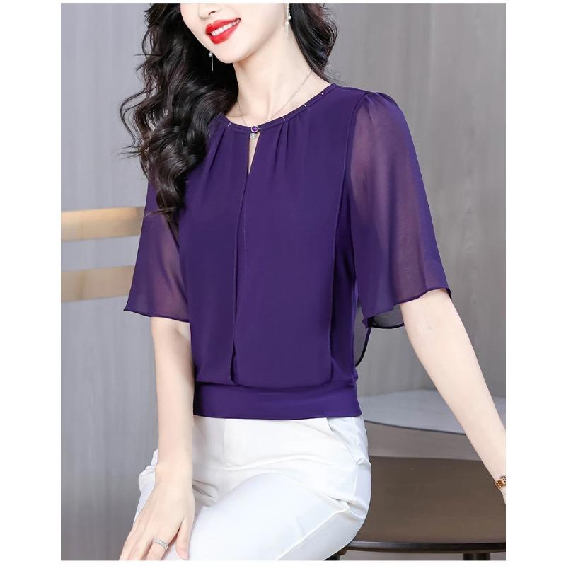 Summer Clothing Blouse Fashion Loose Women Solid Color Casual Pullovers Shirt