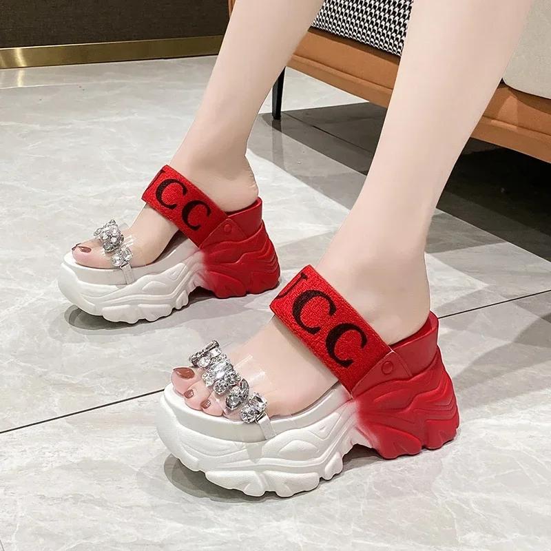 2021 New Summer Fashion Women Wedges Sandals Beach Casual Woman Platform Open Toe Shoes Ladies All-match Rhinestone Sandals