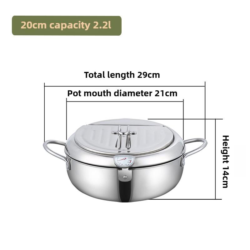 

Сковорода из нержавеющей стали с термометром и решеткой для стекания масла, бытовая, с двойным дном, для газовой и индукционной плиты, кухонные инструменты