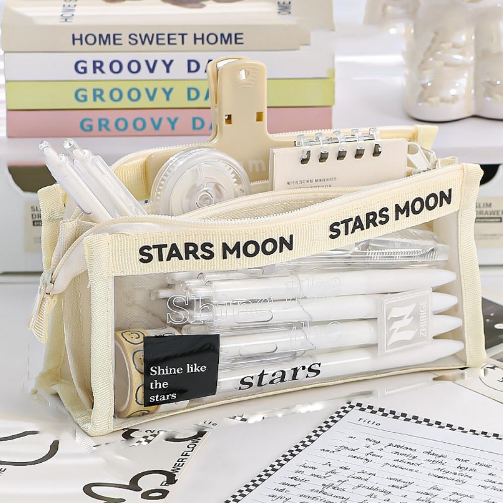 

Triangle Stationery Storage Bag Three-dimensional Transparent Zipper Pouch School Supply бежевый