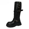 Winter Platform Women Thigh High Boots Fashion Belt Buckle Long Booties Vintage Square Low Heels Ladies Shoes