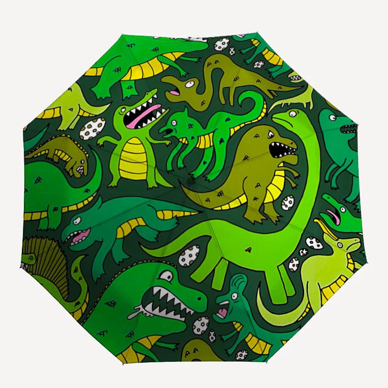 1pc Dinosaur Pattern Automatic Folding Umbrella Portable Collapsible 8-Rib Umbrella for All Seasons, Casual Outdoor Accessory, Perfect Gift
