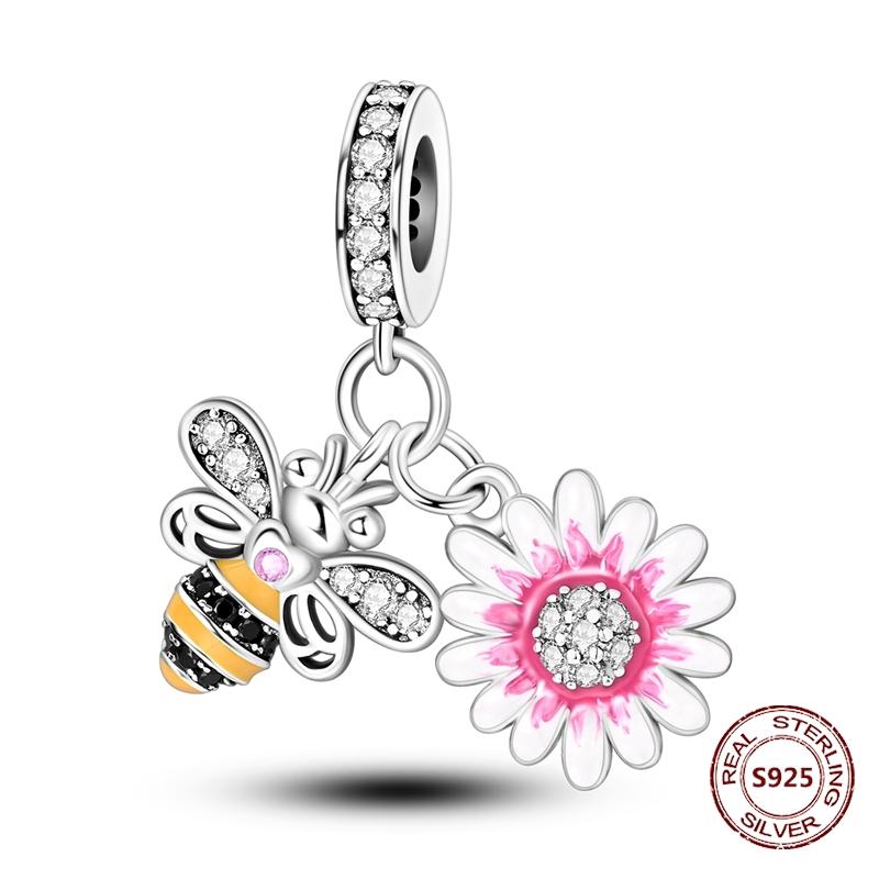 Butterfly Charm copper Authentic Pink Blue Zircon Fly Butterflies Safety Chain Clip Charm Bead Charms Compatible With Bracelets Do It Yourself Jewelle