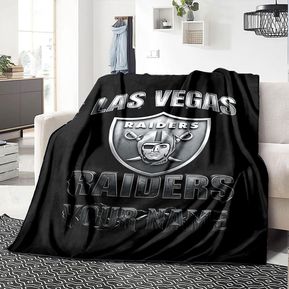 Name Custom Las Vegas Raiders Logo Print Flannel Blanket High Quality Warm Comfortable Cover for All Seasons Perfect for Gifts Home Decor