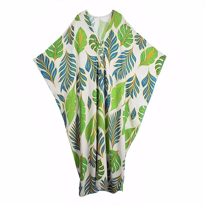 

XITAO Loose Bat Wing Sleeve V-neck Dress GJ1197 One Size зелёный