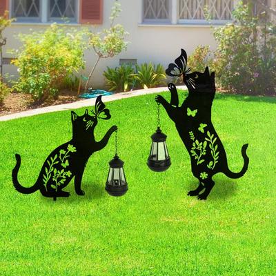 Metall-Katzen-Silhouette für den Außenbereich mit Solarlicht-Ornament