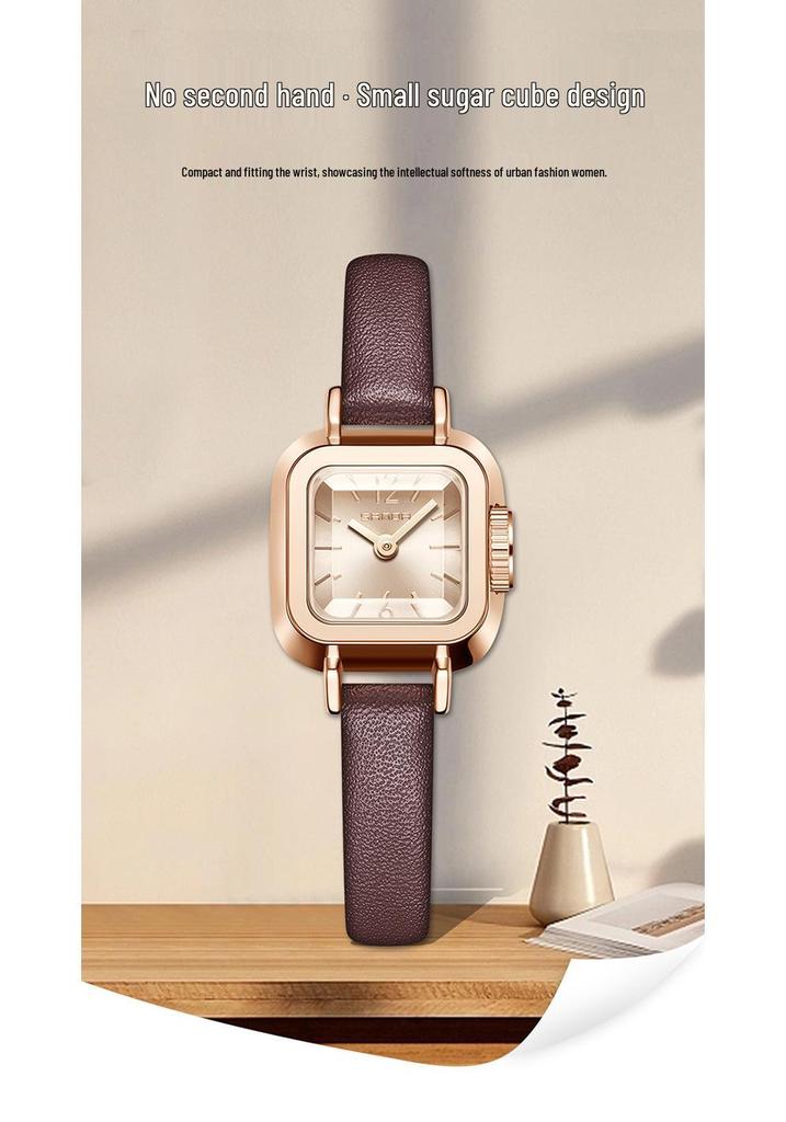 Sanda Women's Light Luxury Square Quartz Watch: Fashionable, Waterproof, Simple Leather Strap.