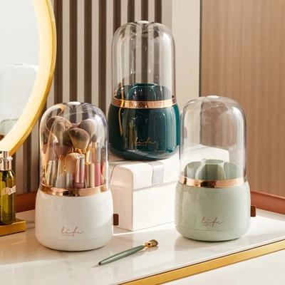 Portaspazzole da trucco girevole a 360° Portatile da scrivania Organizzatore cosmetico per pennelli Scatola portaoggetti per cosmetici Contenitore trasparente per gioielli