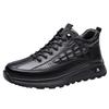 Fashionable Lace Up Warm Cotton Shoes with Fleece Winter Men's Genuine Leather Crocodile Pattern Northeast Cashmere Snow Boots