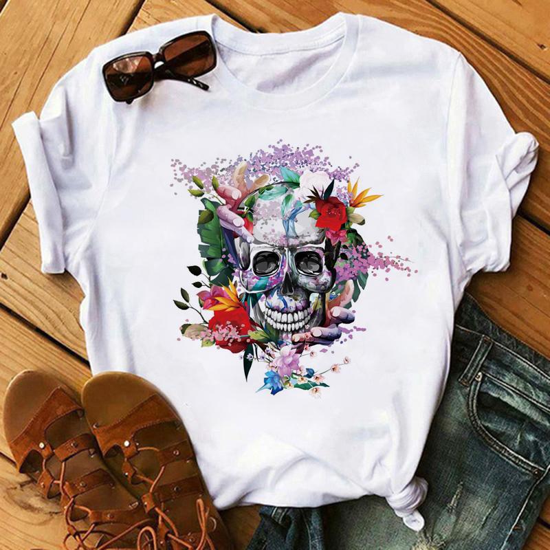 Camiseta De Arte Esttica Feminina De Flores De Caveira Roupas Punk Rock Camiseta Estampada Com Cavaleiro Roupas Fitness Vero 2020