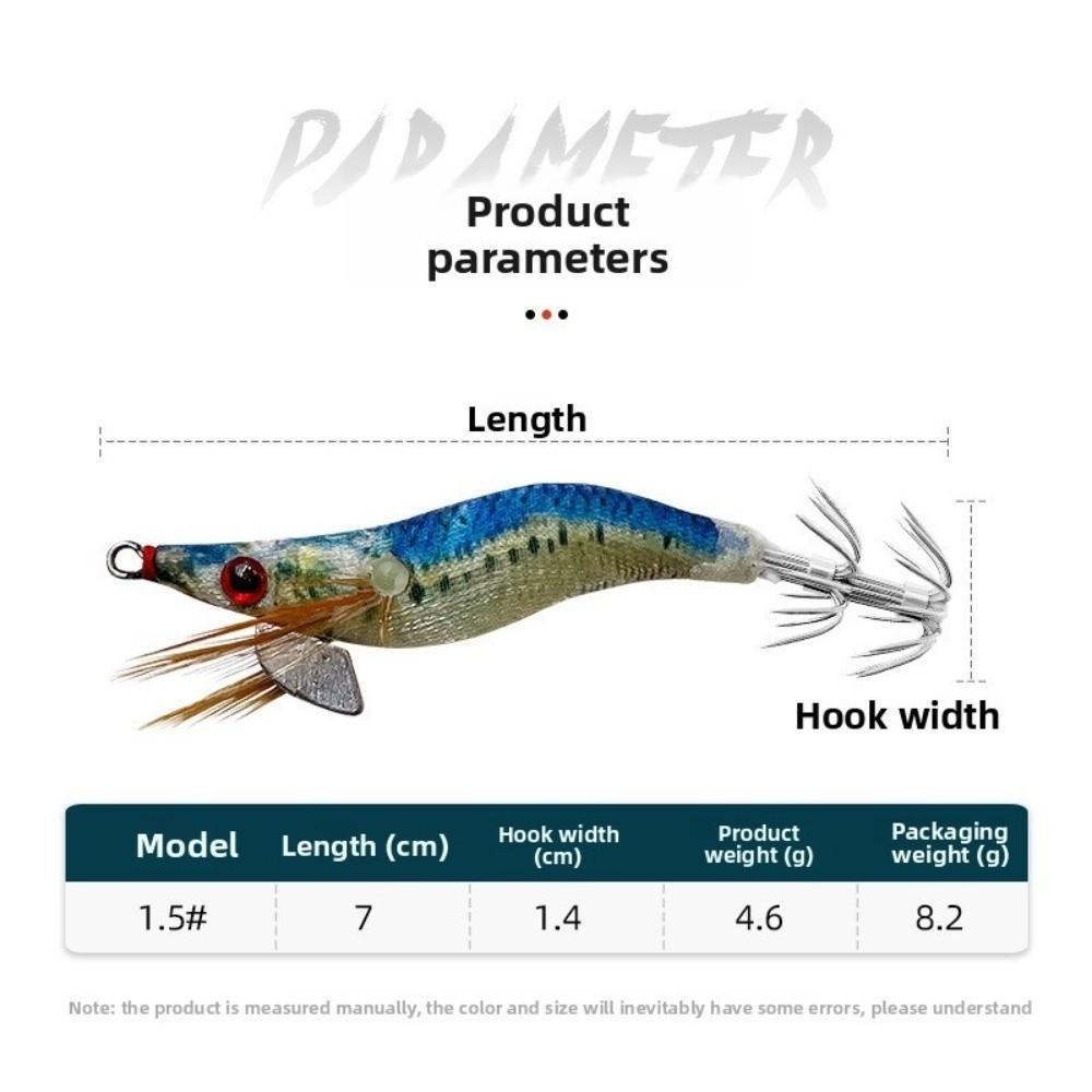 Hard Fishing Lure 1.5# Squid Jig 8.2g 7cm Hard Bait Luminous Glow in Dark Prawn Lure Fishing Tackle