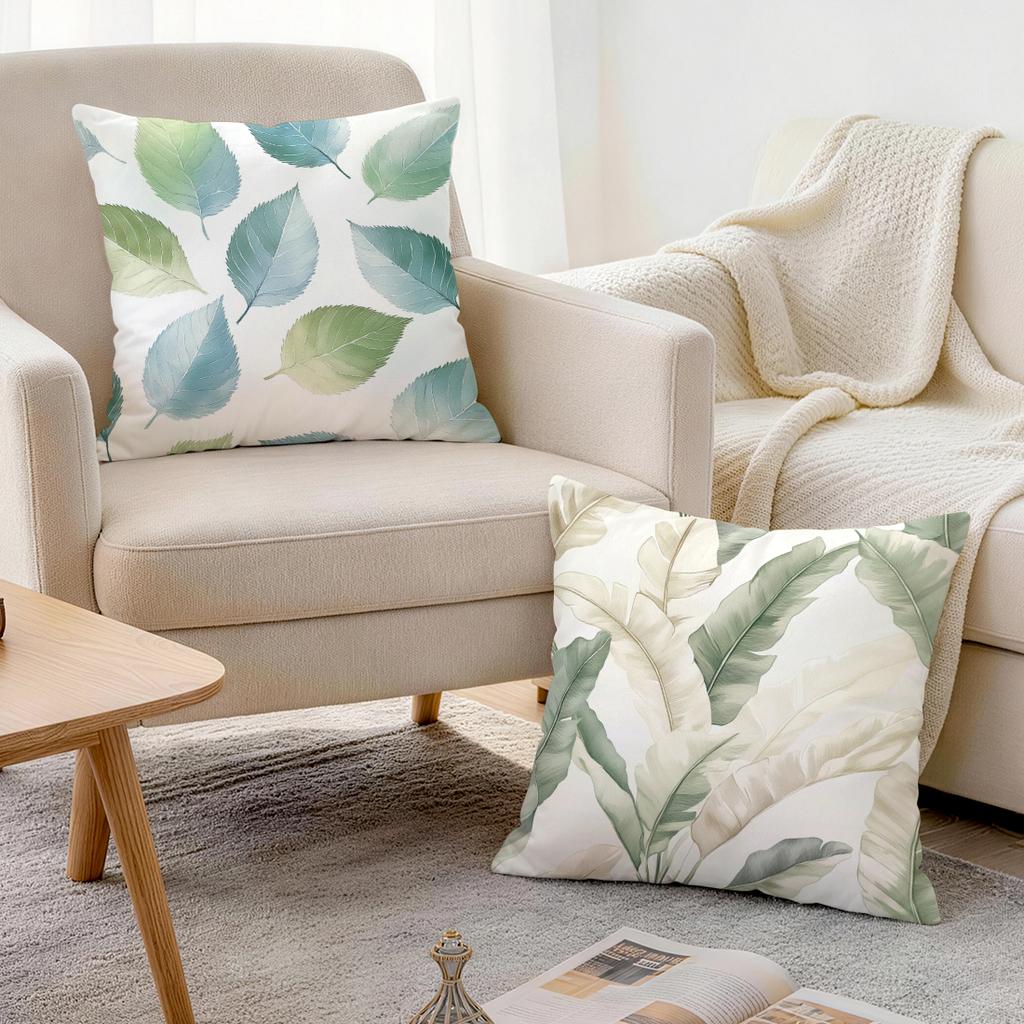 4 Pcs Minimalist Leaf Single-Sided Printed Pillowcase Cushion Cover,Suitable For Living Room,Bedroom,Car Decoration