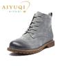 Fashion Women Booties Fur 2025 Autumn Genuine Leather Female Short Boots Suede British Lace Retro Trend Women Ankle Boots
