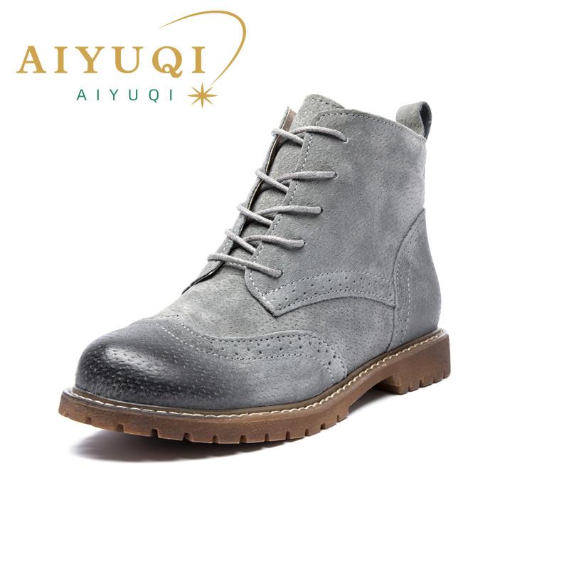 Fashion Women Booties Fur 2025 Autumn Genuine Leather Female Short Boots Suede British Lace Retro Trend Women Ankle Boots