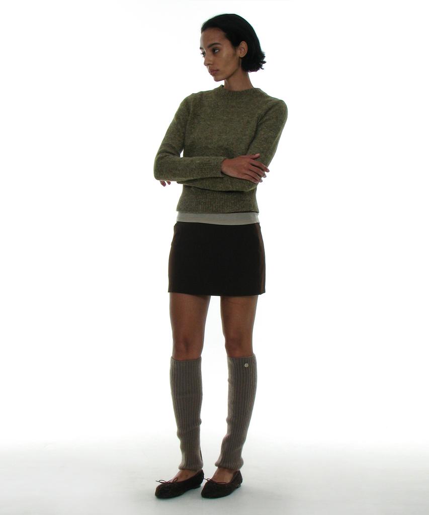 PARTIMENTO WOMEN Gradient Wide Rib Knit Crew Neck_Khaki Green
